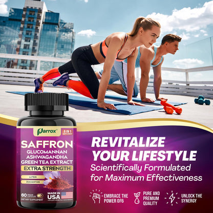 Parrox Saffron Supplement with Glucomannan & Ashwagandha – 4 Month Supply