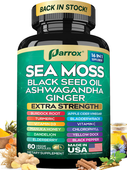 Parrox Sea Moss 16-in-1 Capsules (60 Caps) – Herbal Wellness Blend