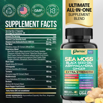 Parrox Sea Moss 16-in-1 Capsules (60 Caps) – Herbal Wellness Blend