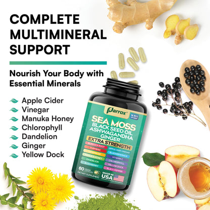 Parrox Sea Moss 16-in-1 Capsules (60 Caps) – Herbal Wellness Blend