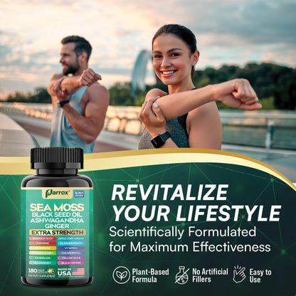 Parrox Sea Moss 16-in-1 Capsules – Sea Moss, Black Seed Oil & More (180 Caps)