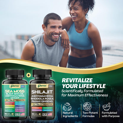 Parrox Dynamic Vitality Bundle (2 Pack) – Shilajit, Sea Moss 350mg & 22 Plant-Based Ingredients