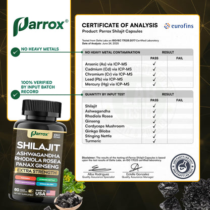 Parrox Shilajit 8-in-1 Supplement – 120 Caps with Panax Ginseng, Ashwagandha, Rhodiola, Turmeric, Ginkgo Biloba, Cordyceps