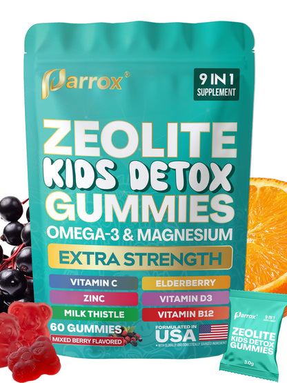 Parrox Zeolite Kids Gummies 9-in-1 – Sugar-Free Mixed Berry (60 Gummies)