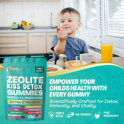 Parrox Zeolite Kids Gummies 9-in-1 – Sugar-Free Mixed Berry (60 Gummies)