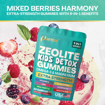 Parrox Zeolite Kids Gummies 9-in-1 – Sugar-Free Mixed Berry (60 Gummies)