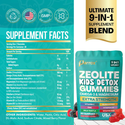 Parrox Zeolite Kids Gummies 9-in-1 – Sugar-Free Mixed Berry (60 Gummies)