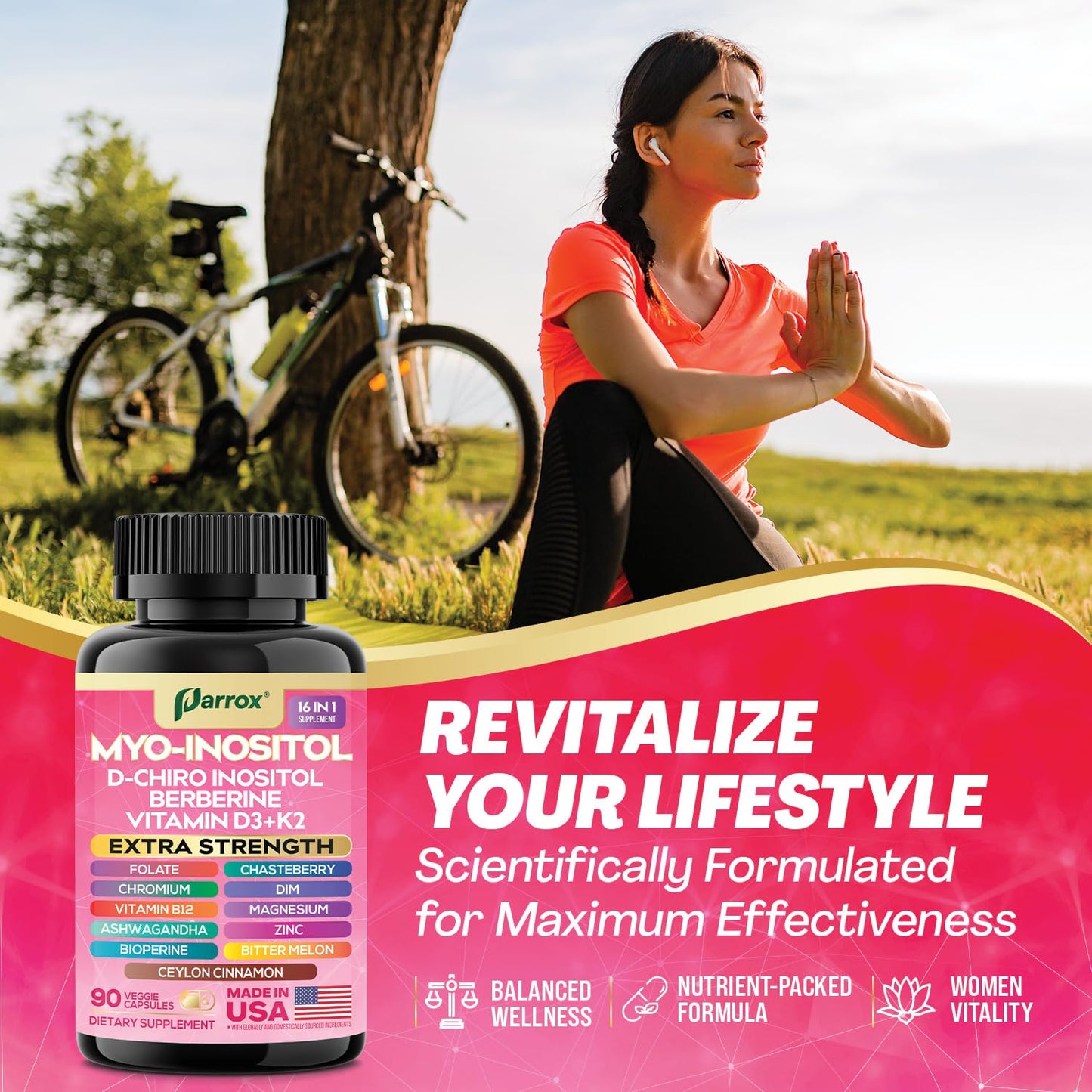 Parrox Myo Inositol Supplement – 16-in-1 Wellness (90 Vegan Capsules)