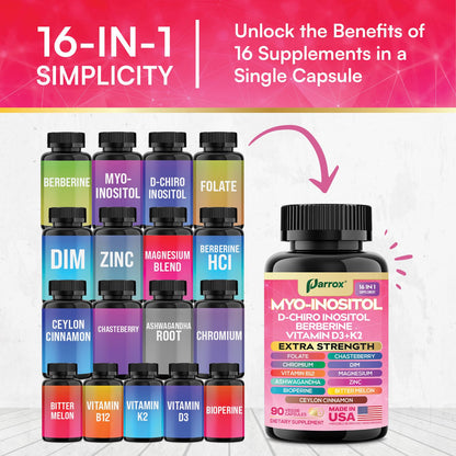 Parrox Myo Inositol Supplement – 16-in-1 Wellness (90 Vegan Capsules)