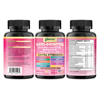 Parrox Myo Inositol Supplement – 16-in-1 Wellness (90 Vegan Capsules)