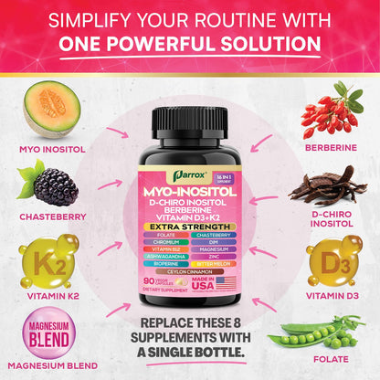 Parrox Myo Inositol Supplement – 16-in-1 Wellness (90 Vegan Capsules)