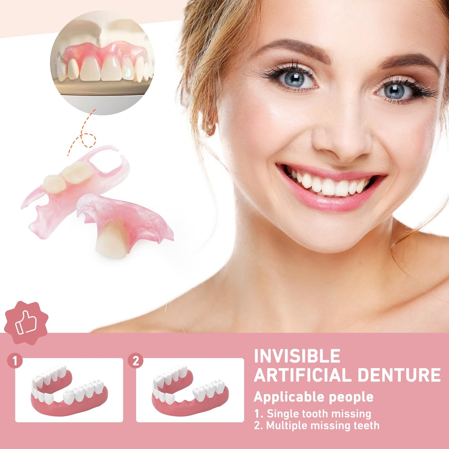 Custom Partial Dentures – Personalized Removable Denture Set for Missing Teeth | 1–6 Tooth Replacement with Storage Case | Natural Look & Comfortable Fit (5 Teeth)