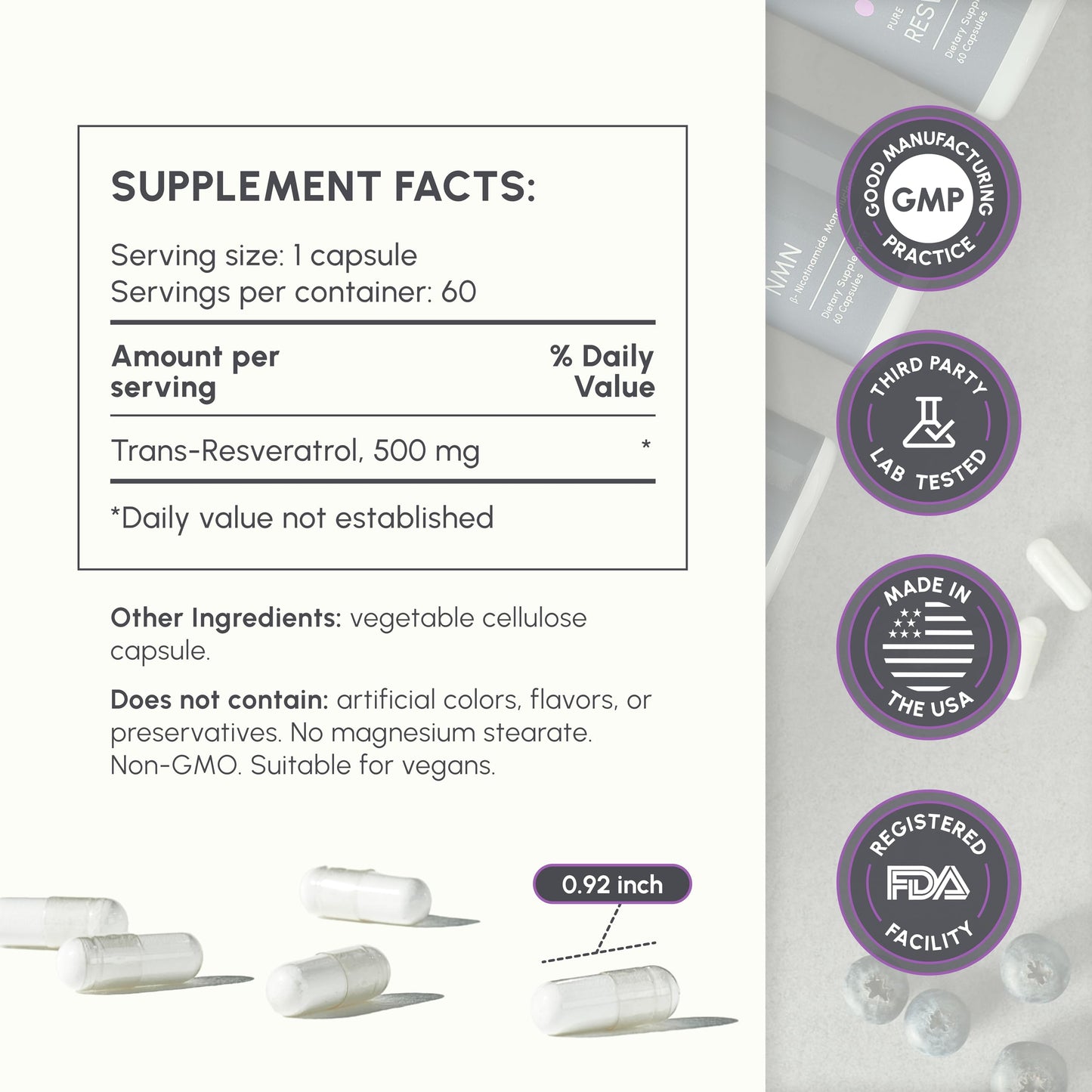 partiQlar Trans-Resveratrol 500mg – 60 Vegan Capsules | 3rd-Party Tested