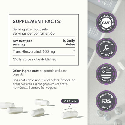partiQlar Trans-Resveratrol 500mg – 60 Vegan Capsules | 3rd-Party Tested
