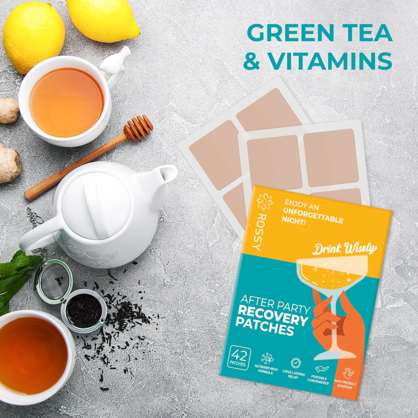 Party Recovery Patch: Fast-Acting Relief for Men and Women with Green Tea | Use Before Drinking | Wake Up Refreshed