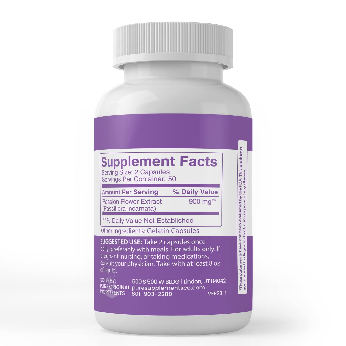 PURE ORIGINAL INGREDIENTS Passion Flower Extract - 100 Capsules | Always Pure, No Additives or Fillers | Lab Verified