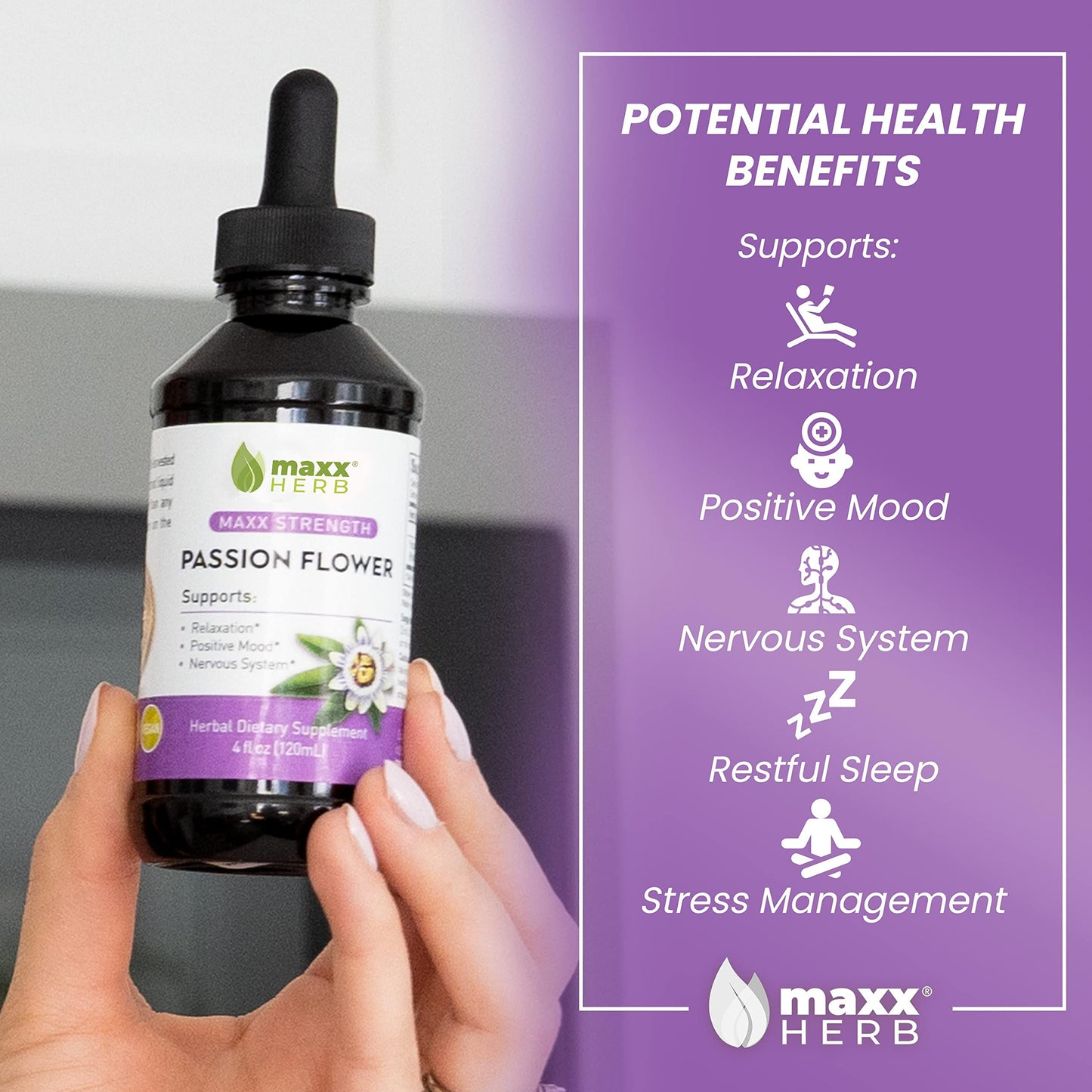 Maxx Herb Passion Flower Extract - Max Strength Liquid for Relaxation & Stress Relief (4 oz)