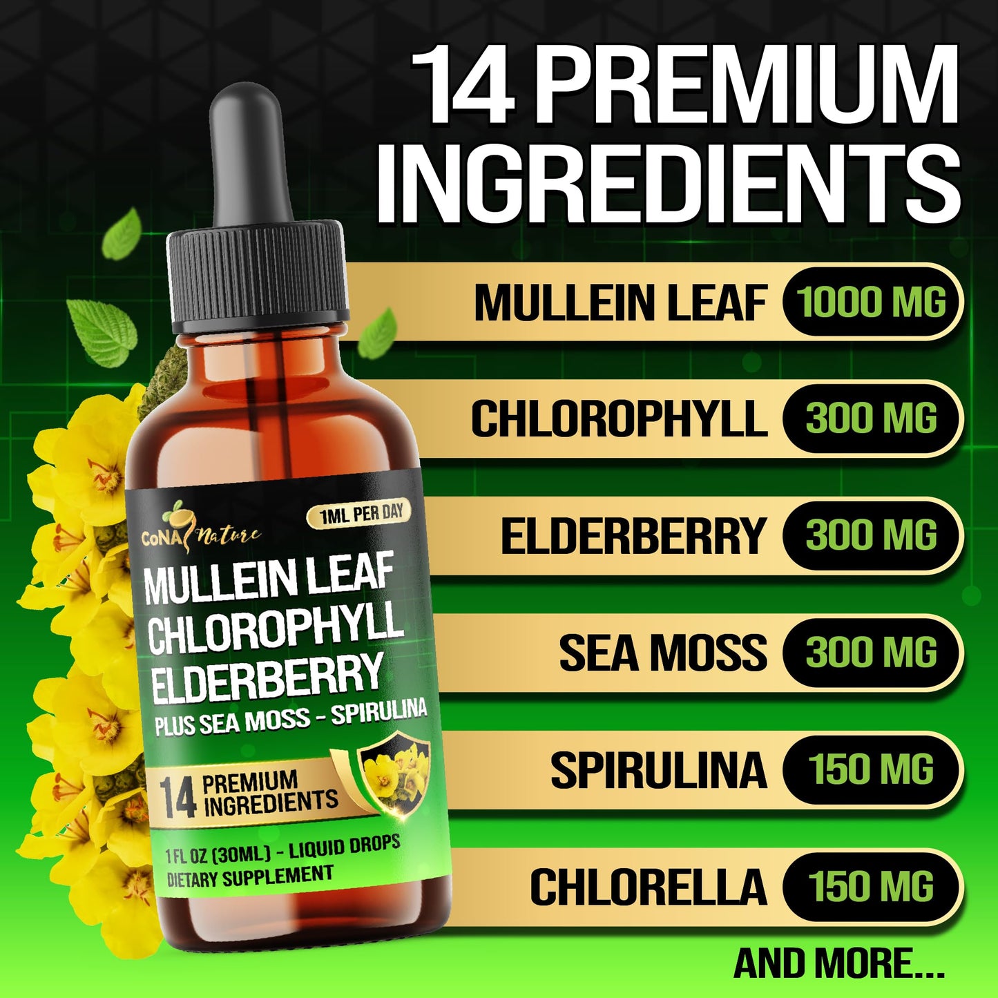 14in1 Mullein Liquid Drops – Immune & Respiratory Support, 30-Day, 1 fl oz