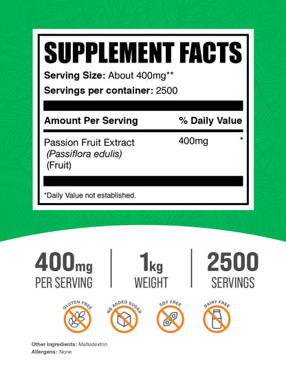 Passion Fruit Extract Powder 400mg/Serving – Gluten Free, No Added Sugar, 1kg | BulkSupplements