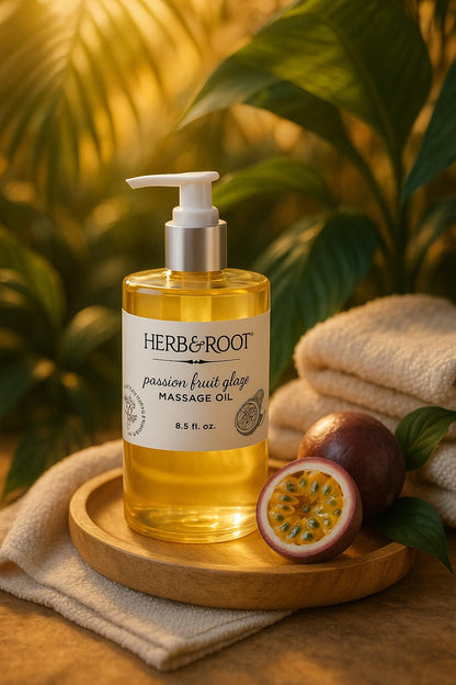 Passion Fruit Glaze Massage Oil, 8.5 oz | Tropical Maracuja Body Oil with Coconut & Sweet Almond Oils | Non-Sticky, Lightweight, Moisturizing Massage Oil & Gift