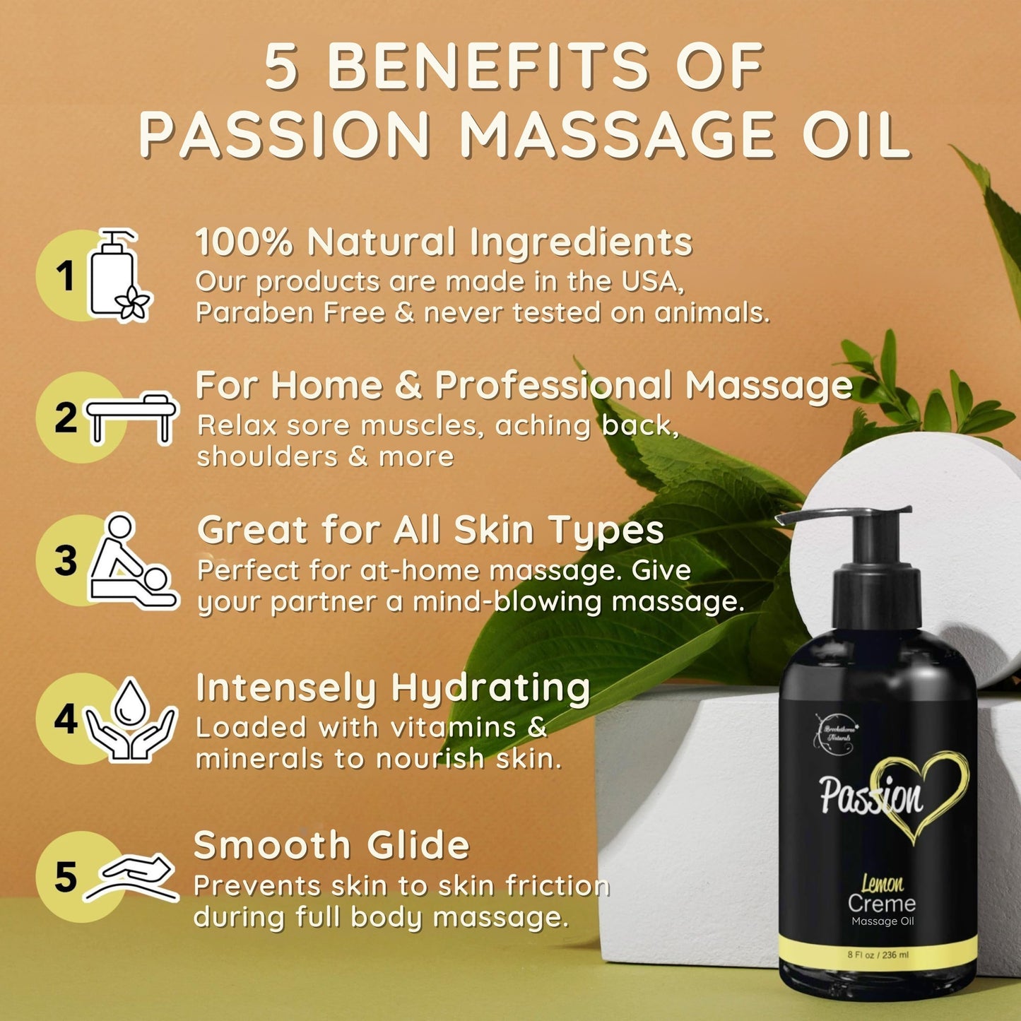 Passion Massage Oil – 100% Natural Body Oil for Couples | Jojoba, Almond & Grapeseed | Lemon Crème