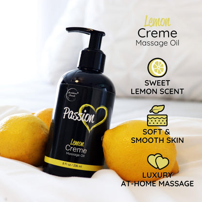 Passion Massage Oil – 100% Natural Body Oil for Couples | Jojoba, Almond & Grapeseed | Lemon Crème