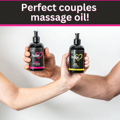 Passion Massage Oil for Date Night – Set of 2 (Tropical Paradise & Lemon Crème) | All Natural with Almond & Jojoba