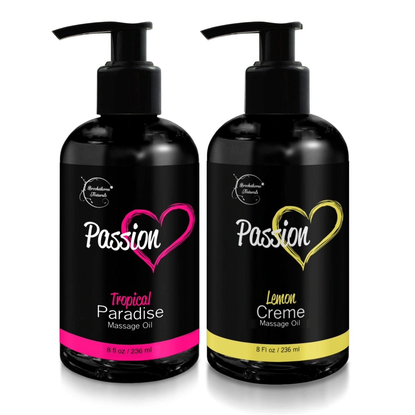 Passion Massage Oil for Date Night – Set of 2 (Tropical Paradise & Lemon Crème) | All Natural with Almond & Jojoba