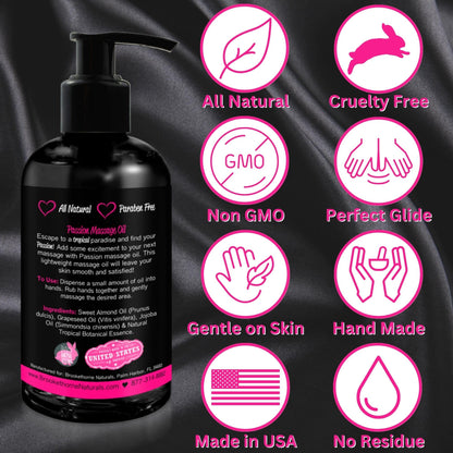 Passion Massage Oil for Date Night – Set of 2 (Tropical Paradise & Lemon Crème) | All Natural with Almond & Jojoba
