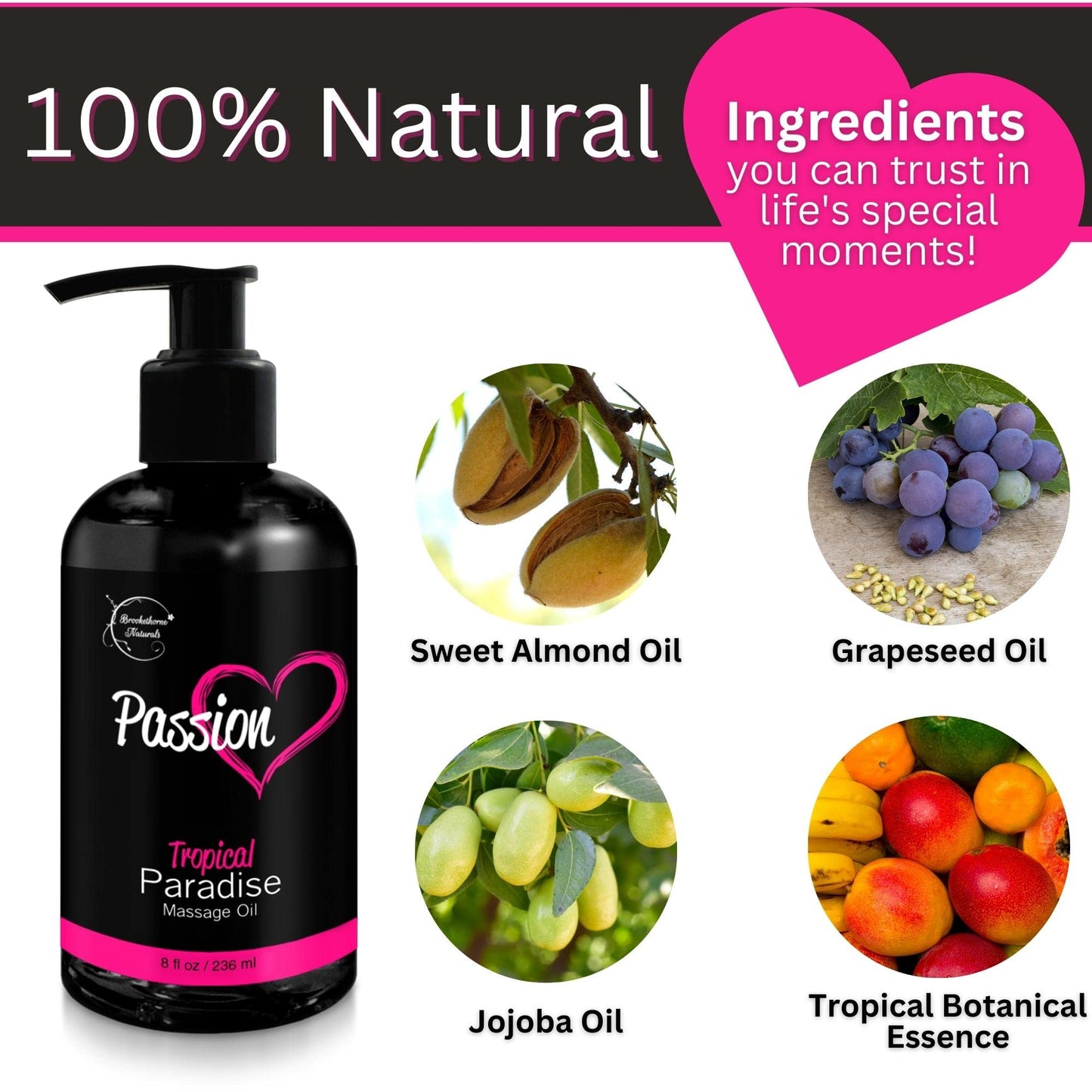 Passion Massage Oil for Date Night – Set of 2 (Tropical Paradise & Lemon Crème) | All Natural with Almond & Jojoba