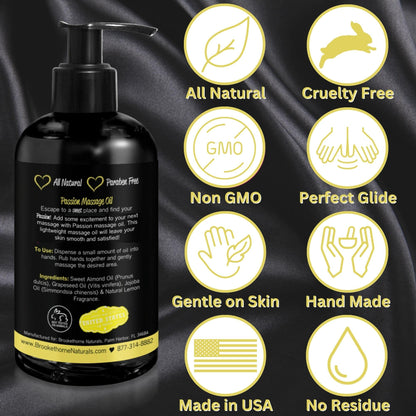 Passion Massage Oil for Date Night – Set of 2 (Tropical Paradise & Lemon Crème) | All Natural with Almond & Jojoba