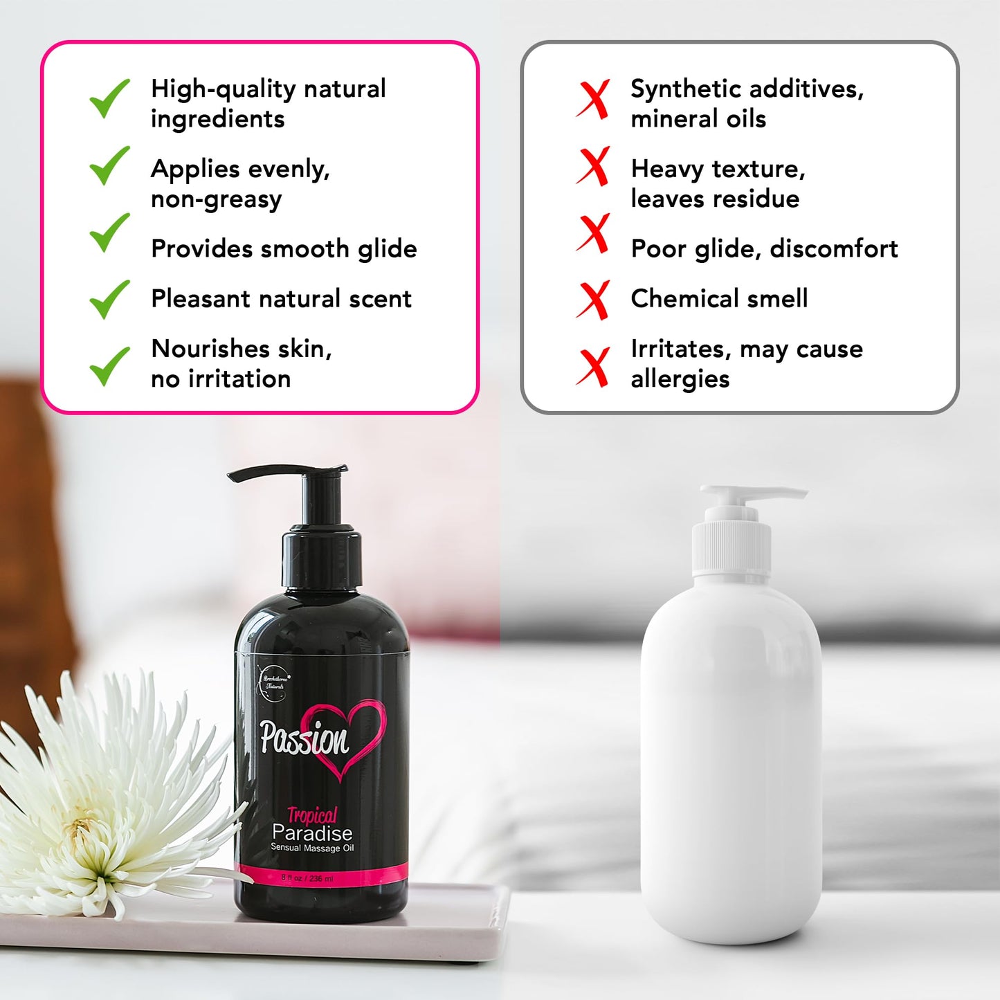 Passion Sensual Massage Oil for Date Night | 100% Natural Body Oil for Couples with Jojoba & Almond | Aromatherapy & Relaxing Massage Therapy | Perfect Glide & Smooth Skin | Tropical Paradise Scent