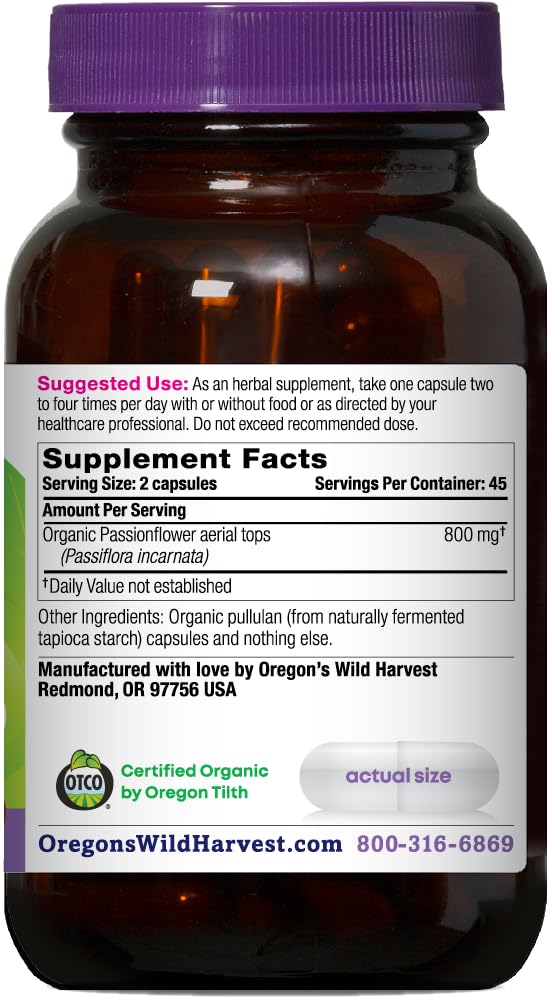 Oregon's Wild Harvest Passion Flower Organic Vegan Capsules, 90 Count