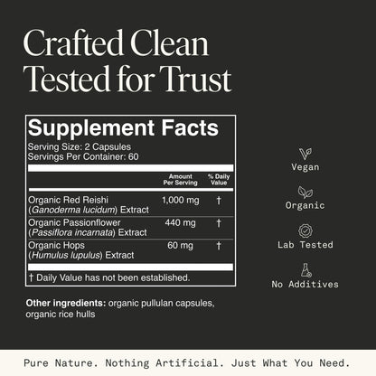 Mushroom Sleep Supplement — Reishi, Passionflower & Hops | 100% USDA Organic, Vegan, 120 Caps