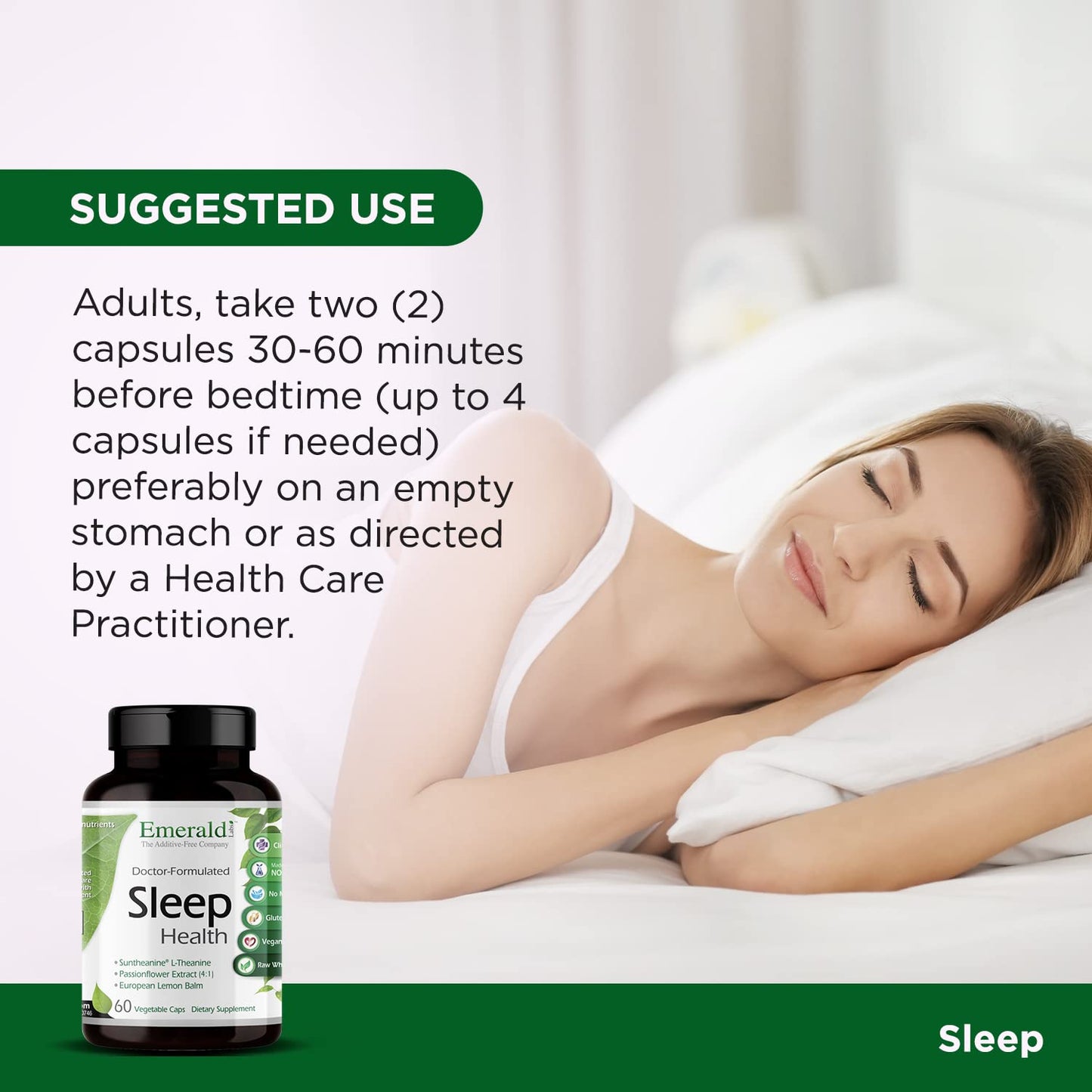 Emerald Labs Sleep Health - Sleep Support with Suntheanine L-Theanine, Melatonin, Lemon Balm & Passionflower
