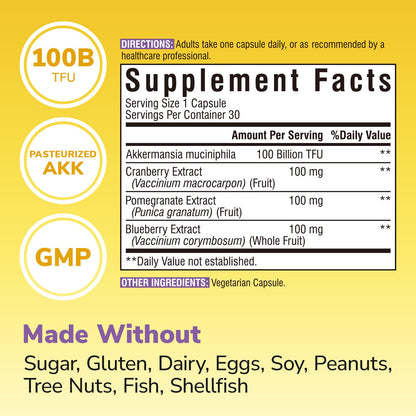 Vitalibre Akkermansia Probiotics 100B TFU - Pasteurized Muciniphila + Cranberry