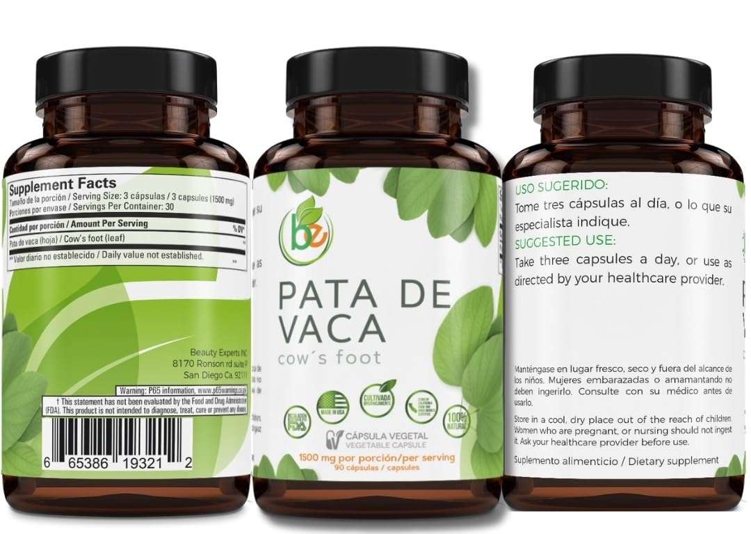Pata de Vaca Capsules - 90 Veggie Caps (1500 mg) - Organic, Non-GMO, Vegan | BexpertsUSA