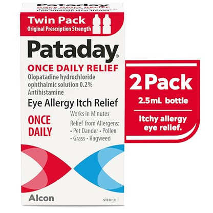 Pataday Once Daily Relief Allergy Eye Drops by Alcon - All-Day Eye Itch Relief, 2.5 ml (Pack of 2)