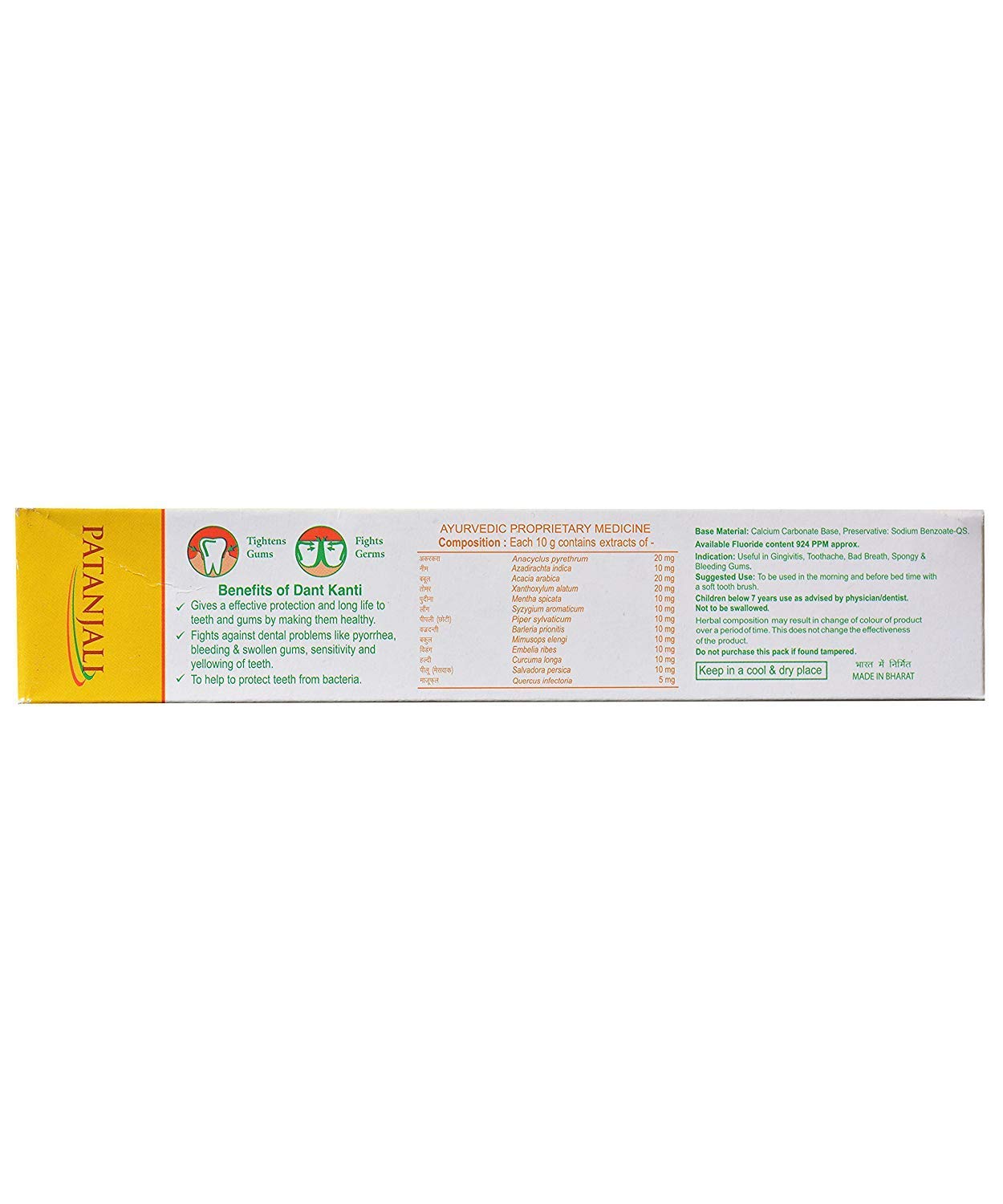 Patanjali Dant Kanti Natural Toothpaste 100gm / 3.38 fl oz – Pack of 10 | Herbal Toothpaste