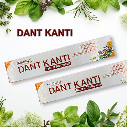 Patanjali Dant Kanti Natural Toothpaste 100gm / 3.38 fl oz – Pack of 10 | Herbal Toothpaste