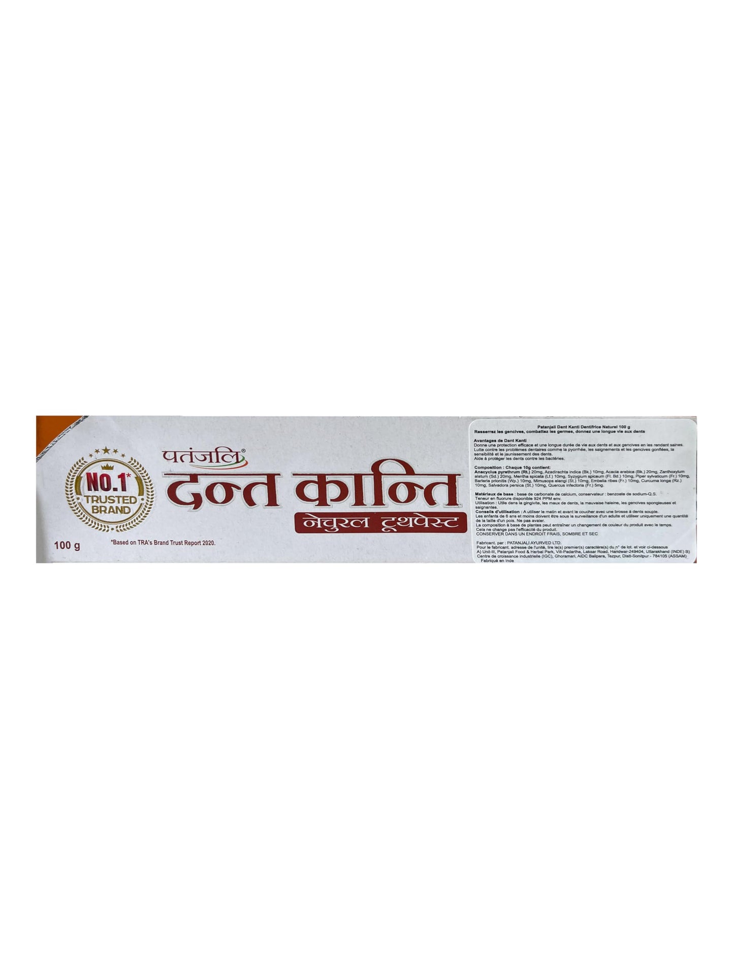 Patanjali Dant Kanti Natural Toothpaste 100gm / 3.38 fl oz – Pack of 10 | Herbal Toothpaste