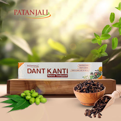 Patanjali Dant Kanti Natural Toothpaste 100gm / 3.38 fl oz – Pack of 10 | Herbal Toothpaste
