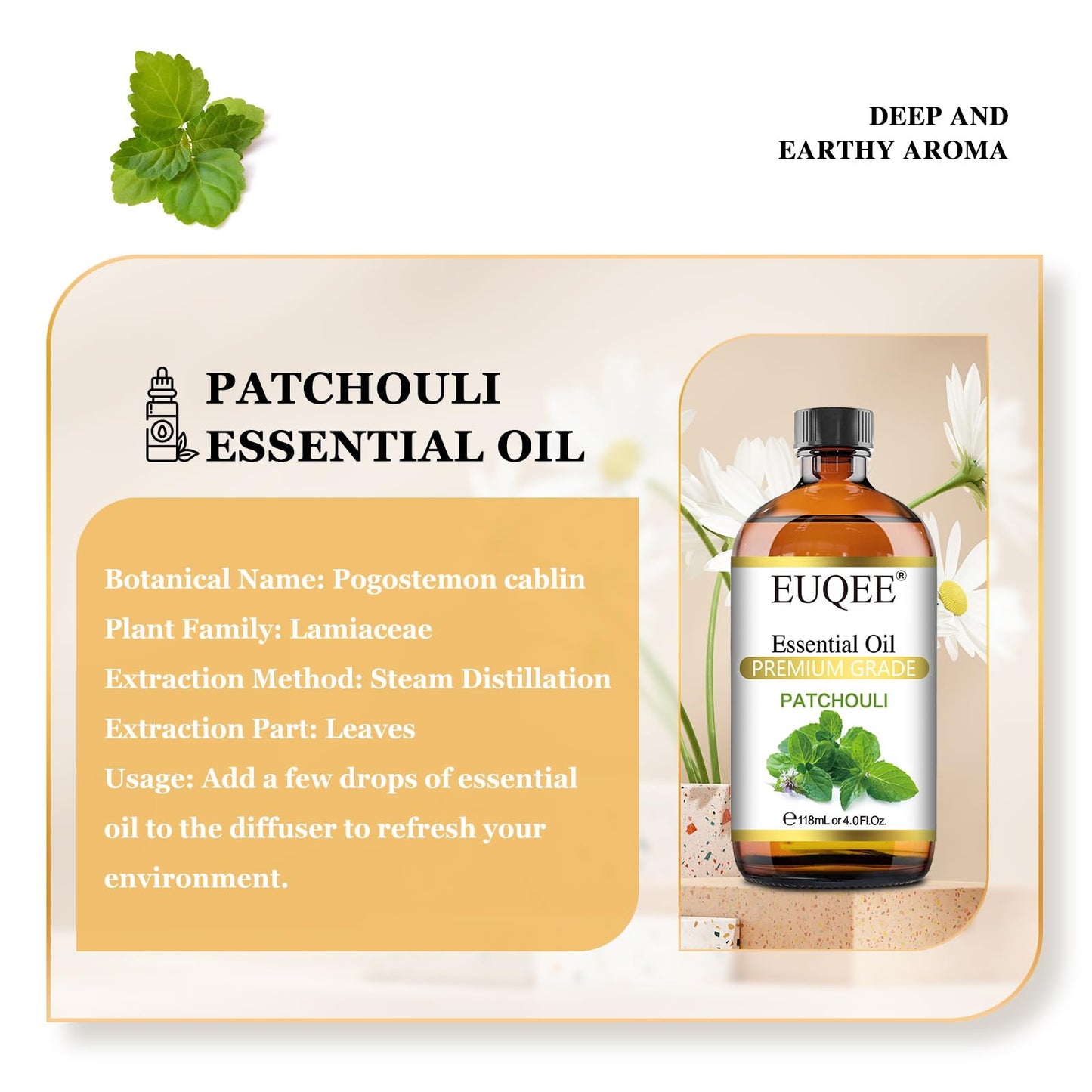 Patchouli Essential Oil 118ml (4oz) with Glass Dropper – Diffuser, DIY Soap & Candle Making