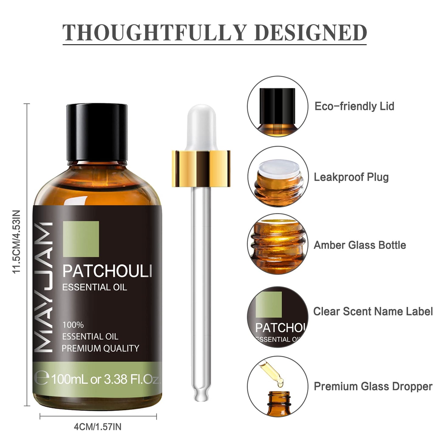 Patchouli Essential Oil | MAYJAM 3.38 FL OZ for Aromatherapy, Yoga, Massage & Skin