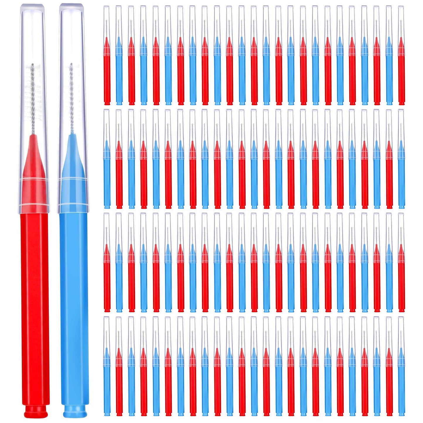 Patelai 100 Pieces Interdental Brushes – Braces Brush for Cleaner Teeth (Blue, Red, Suitable Size)