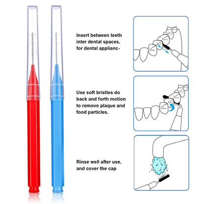 Patelai 100 Pieces Interdental Brushes – Braces Brush for Cleaner Teeth (Blue, Red, Suitable Size)