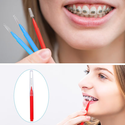 Patelai 100 Pieces Interdental Brushes – Braces Brush for Cleaner Teeth (Blue, Red, Suitable Size)