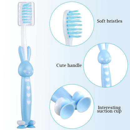 Patelai 24 Pcs Toddler Toothbrush Set for Ages 2+ | Soft Bristles, Suction Cup Storage, Rabbits & Bears