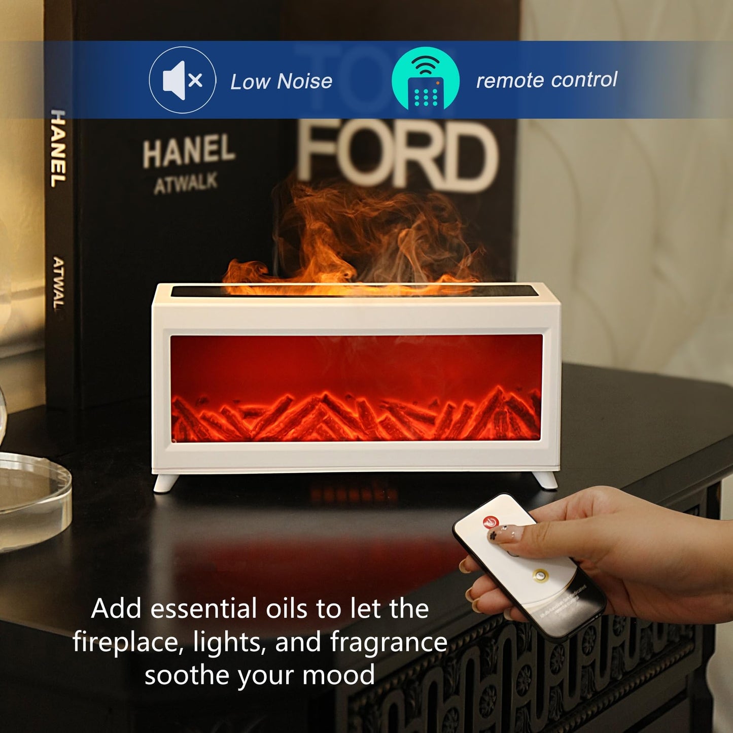 PATNOLE Essential Oil Diffuser 220ml – Fireplace Flame, Ultrasonic Humidifier, White