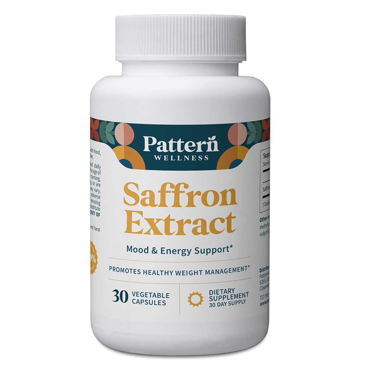 Pattern Wellness Saffron Extract – Mood & Wellness Support | 88.5 mg Saffron Supplement | Non-GMO & Gluten-Free – 30 Vegetable Capsules